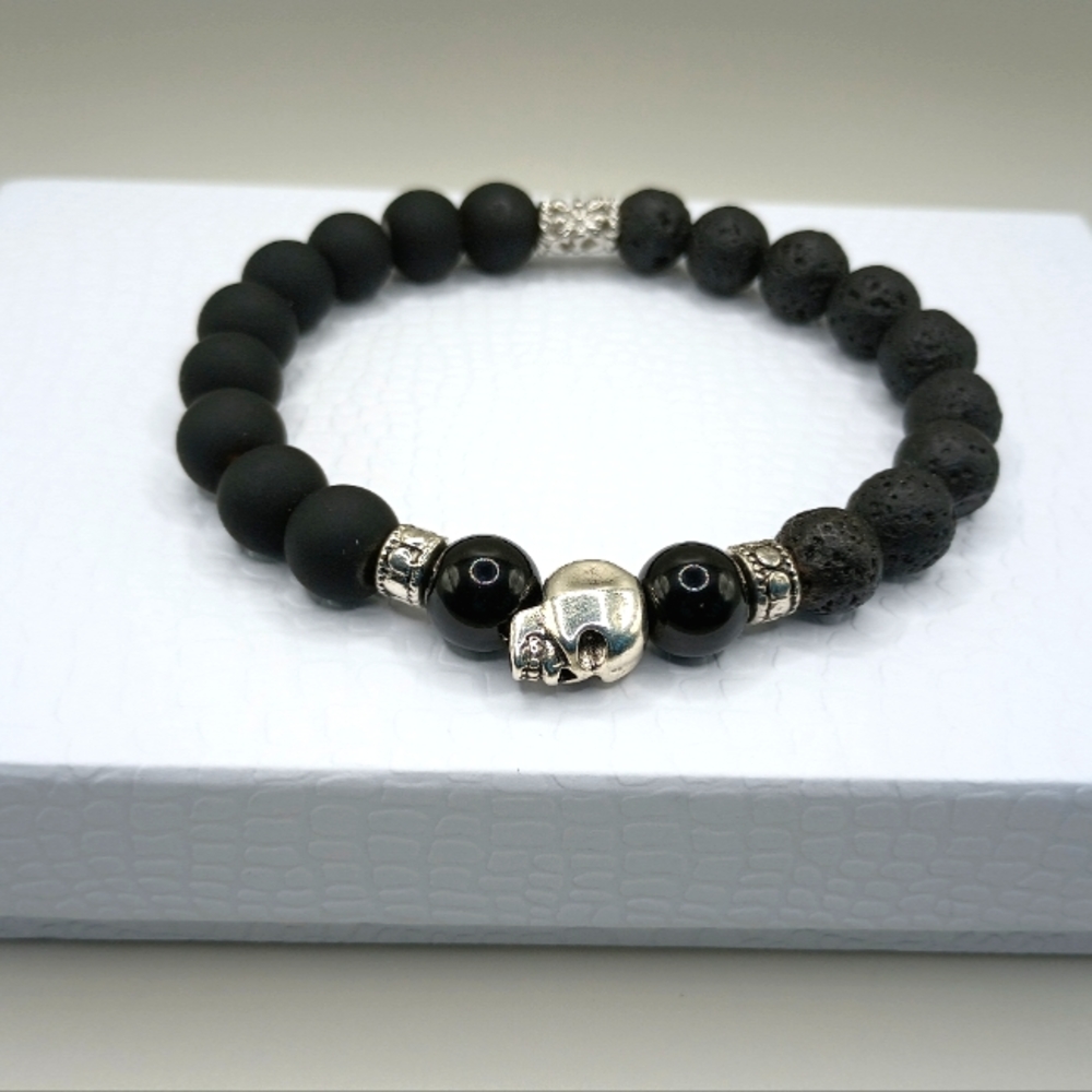 Lava Stone + Skull Beaded Bracelet